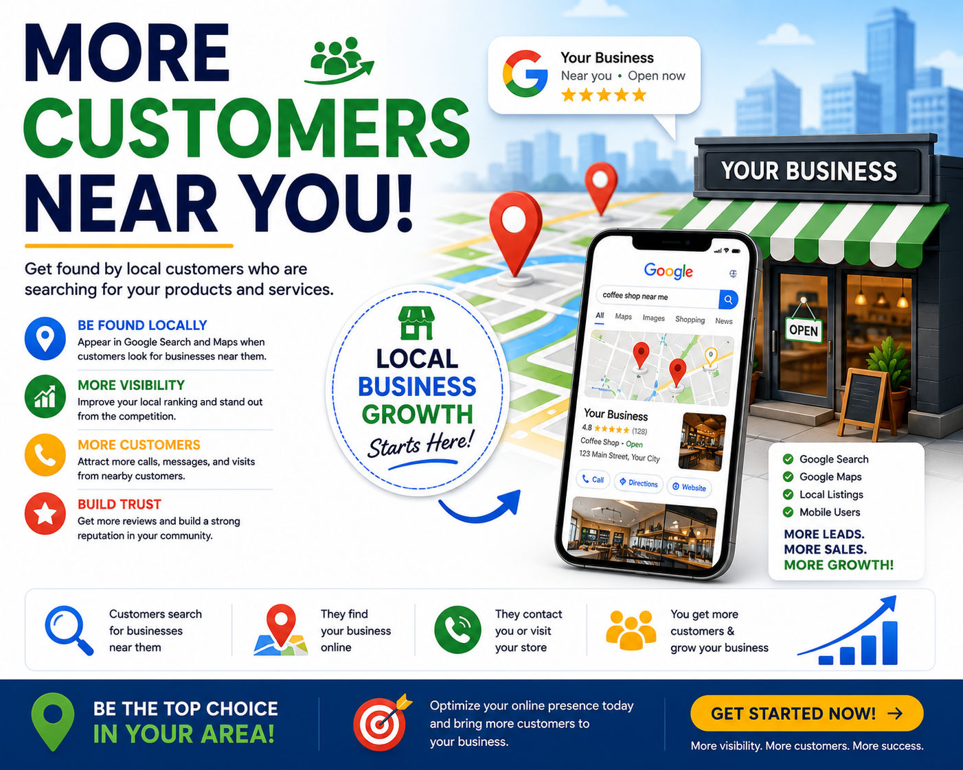Local SEO services to help businesses attract more nearby customers, improve Google Business Profile rankings, increase local search visibility, and drive foot traffic and leads.