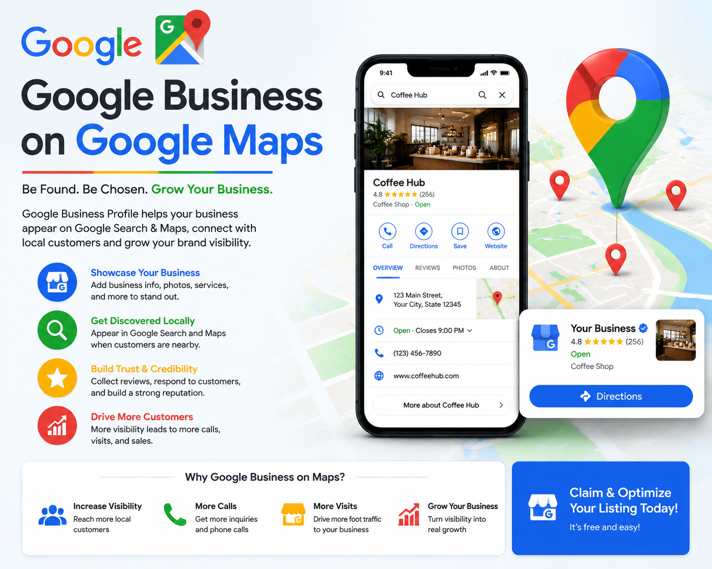 Google Business Profile optimization and Google Maps SEO services to improve local search rankings, increase visibility, attract nearby customers, and generate more calls, website visits, and leads.