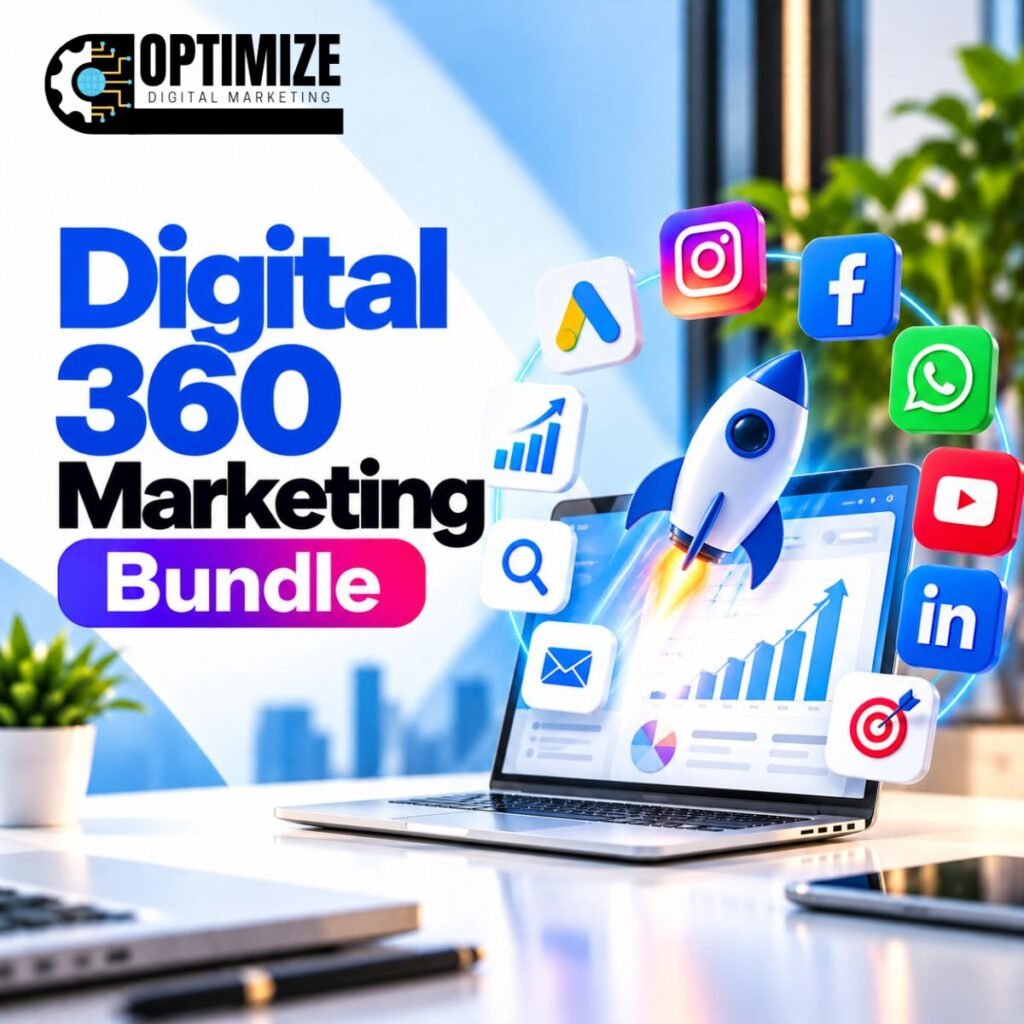 Digital 360 Marketing Bundle by Optimized Digital Marketing Service combining SEO, Google Ads, Meta Ads, social media marketing, website marketing, lead generation, and online growth strategies.