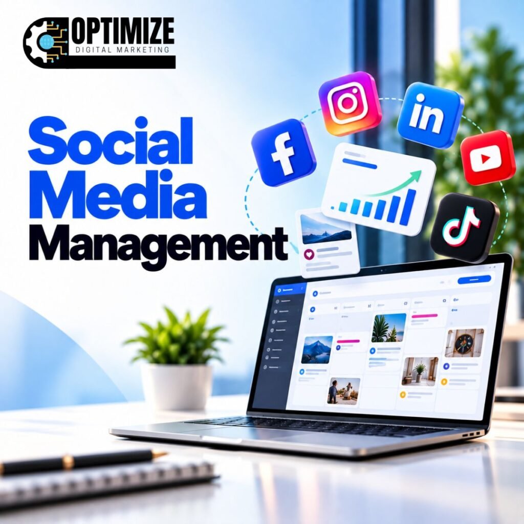 Social Media Management (SMM) services by Optimized Digital Marketing Service for content creation, social media growth, audience engagement, brand awareness, and online business promotion.