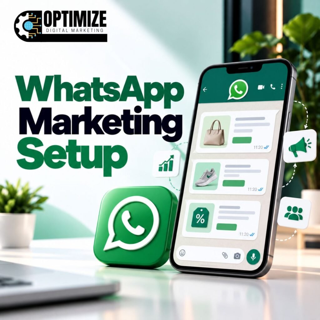 WhatsApp Marketing Setup by Optimized Digital Marketing Service for business promotion, customer communication, lead generation, automated messaging, and WhatsApp marketing campaigns.