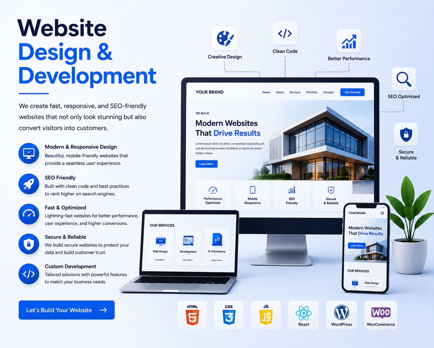 Website design and development services by Optimize Digital Marketing to create responsive, SEO-friendly, fast, and high-converting websites for businesses.