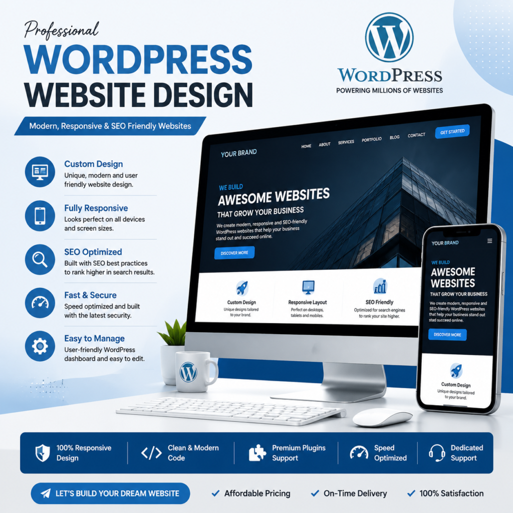 Custom WordPress website design services creating responsive, SEO-friendly, fast-loading, mobile-optimized websites that improve user experience, search rankings, and business growth.