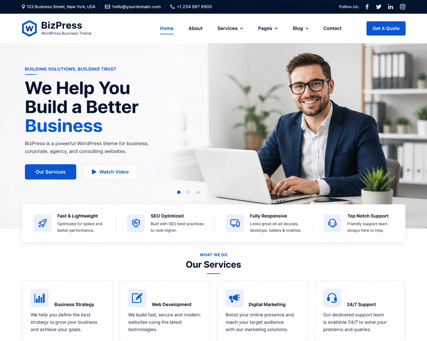 Professional WordPress website development services creating responsive, SEO-friendly, fast-loading, and mobile-optimized websites for businesses to increase traffic, leads, and conversions.